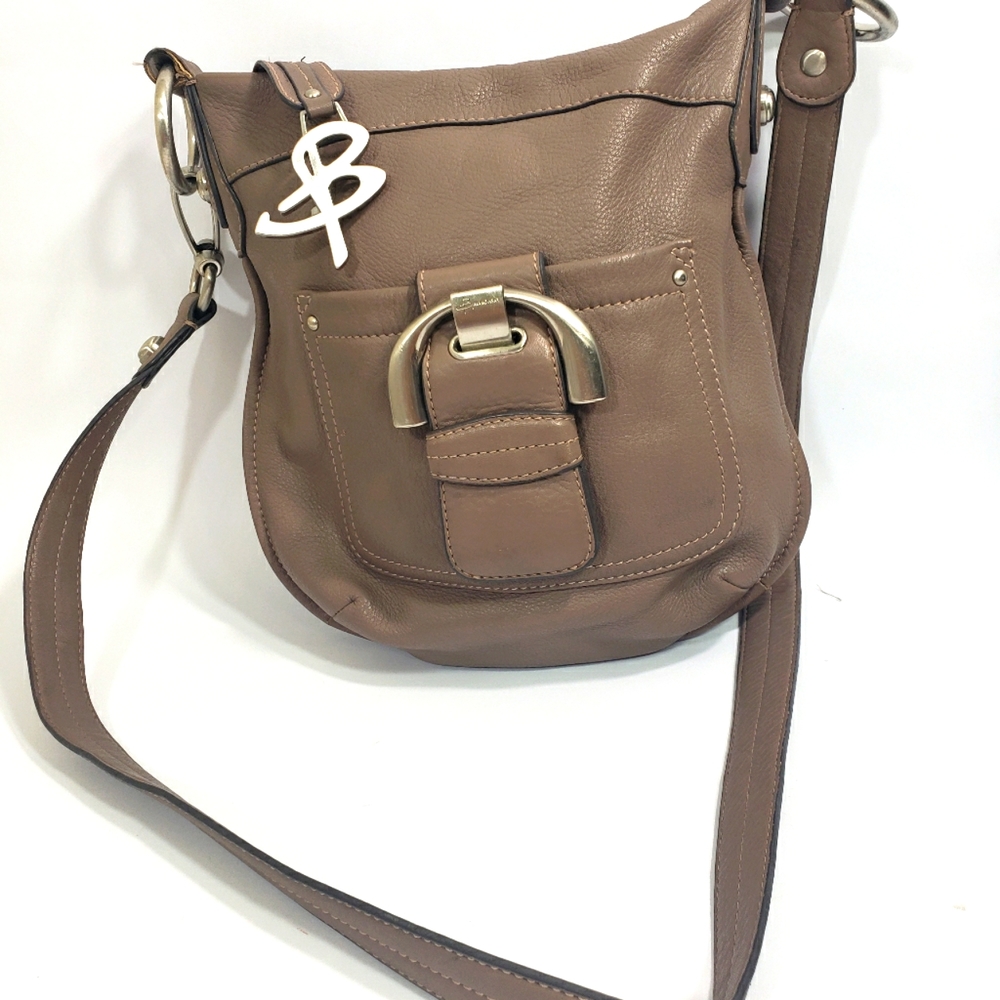 Taupe leather B. makowsky crossbody purse